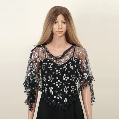 1 PCS Elegant Lace Pearl Tassel Shawl Women Scarf Fashion Printed Floral Wrap Summer Sun Protection Shawl