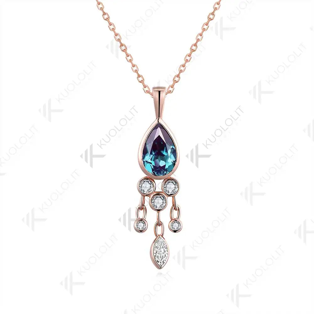 Kuololit 1.6CT Lab Grown Alexandrite and Moissanite Necklace for Women Solid 18K 14K 10K 585 Yellow Gold Pendant for Christmas