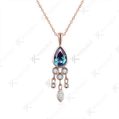 Kuololit 1.6CT Lab Grown Alexandrite and Moissanite Necklace for Women Solid 18K 14K 10K 585 Yellow Gold Pendant for Christmas