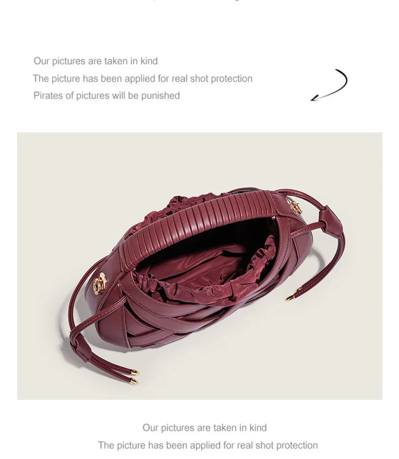 Fashion Woven Hollow Women Handbags Luxury Designer Ladies Shoulder Messenger Bag Small Totes Tassel Lady Composite Bag Burgundy