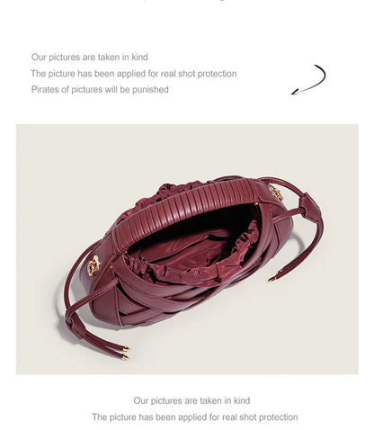 Fashion Woven Hollow Women Handbags Luxury Designer Ladies Shoulder Messenger Bag Small Totes Tassel Lady Composite Bag Burgundy