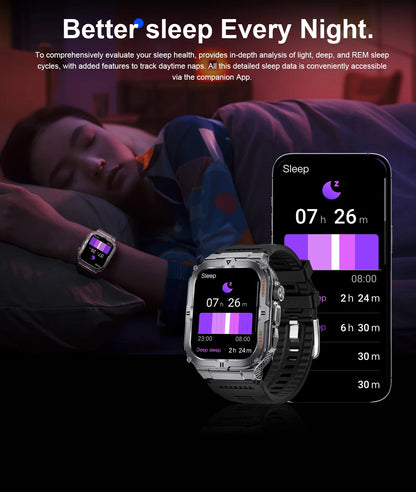 New Men's Smart Watch LED Flashlight waterproof Outdoor Sports Watch Health Monitoring Fitness tracker Suitable for IOS Android