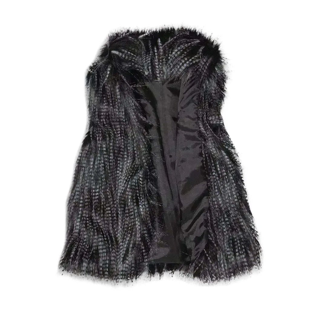 Winter Women's Vest Coat Wool Vest Faux Fur Vest Stand Collar Faux Fur Coat Vest Jacket Outdoor Windproof Coat