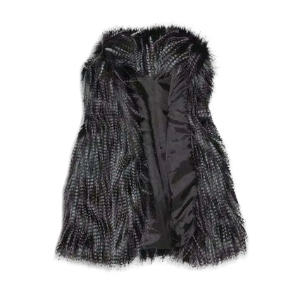 Winter Women's Vest Coat Wool Vest Faux Fur Vest Stand Collar Faux Fur Coat Vest Jacket Outdoor Windproof Coat