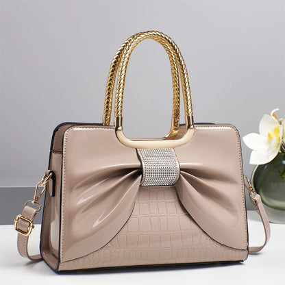 2025 New Women Luxury Designer Glossy Leather Evening Handbags Ladies Crossbody Shoulder Bag Fashion Diamond Bow Totes Bags