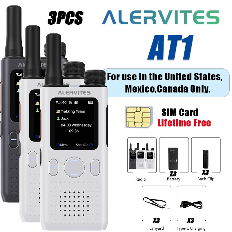1/2/3PCS ALERVITES PoC AT1 Global Walkie Talkie Baofeng Radio 4G LTE Unlimited Distance US/EU Version OLA APP USB-C Ultra-light