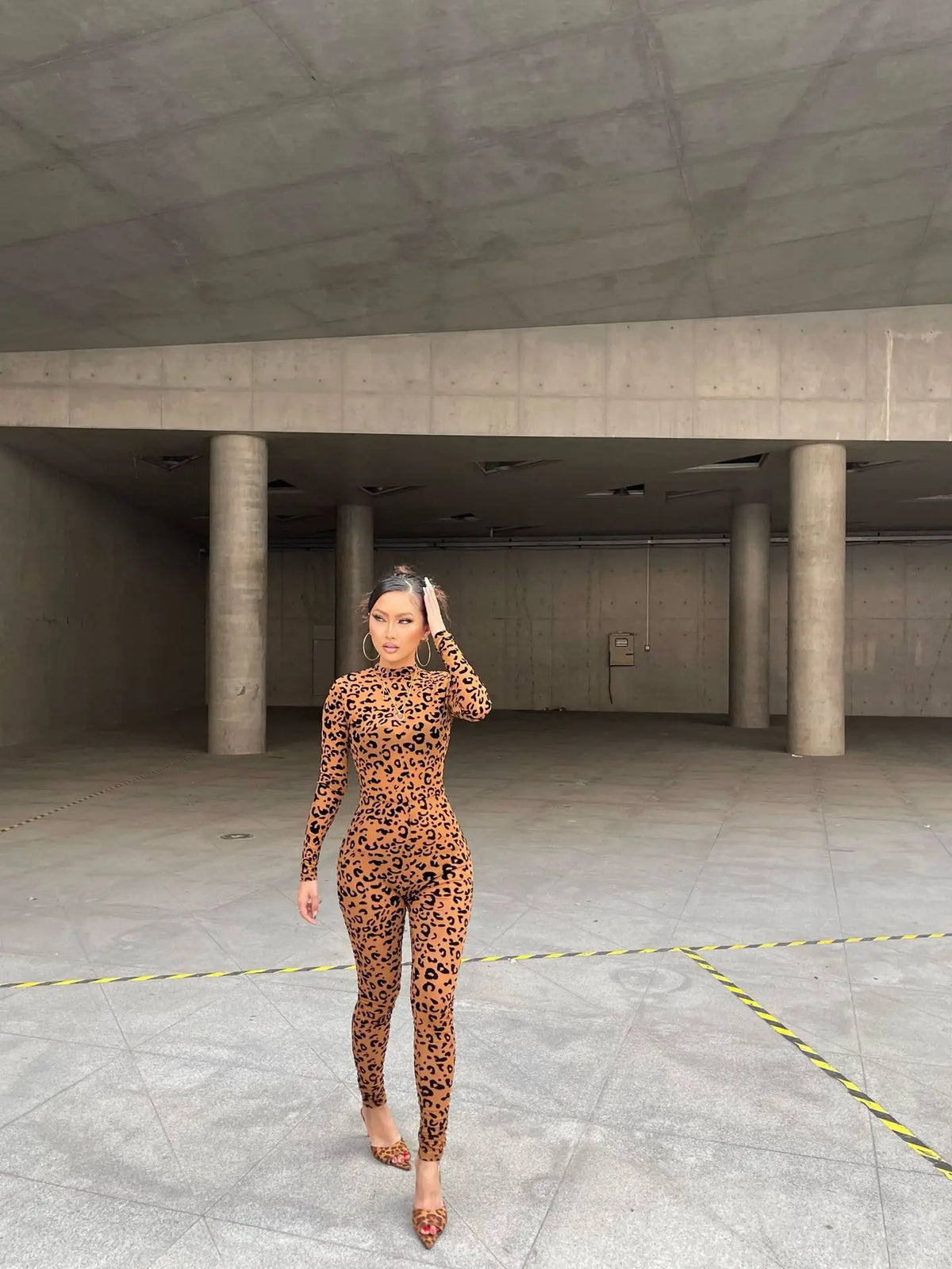 Leopard Print New Women's Jumpsuit Slim Long-sleeved Sexy Flocked See-through Slimming Jumpsuits For Woman Комбинезон Женский