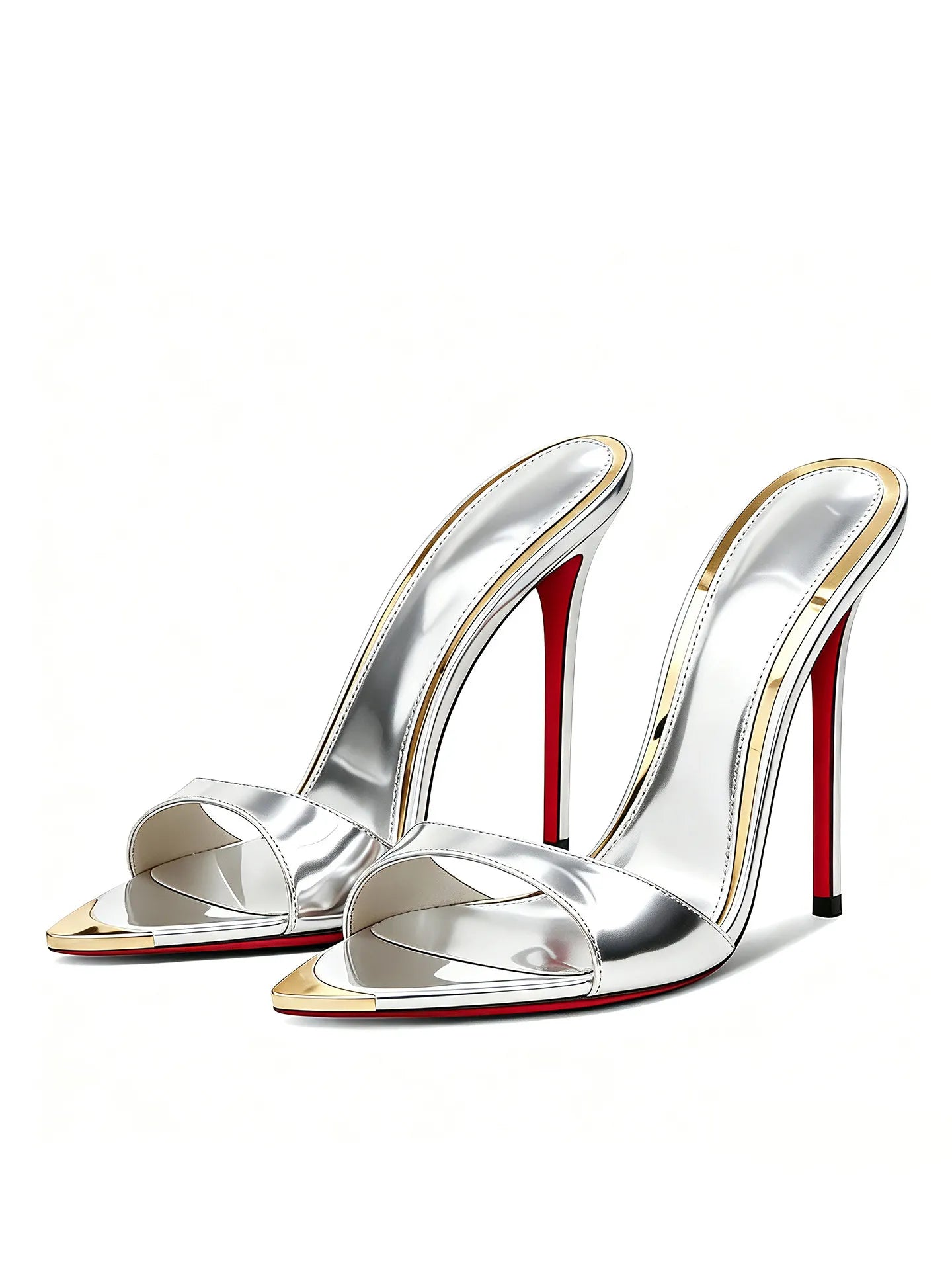 Customized metal pointed high-heeled cool slippers for summer,with a slim heel and elegant styleworn externally with a half drag