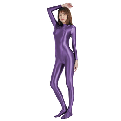 AMORESY Shiny Glitter Diving Surfing Swimwear One-piece Back Zipper Overall Zentai Jumpsuit Sport Gym Bodysuit Catsuit Playsuit