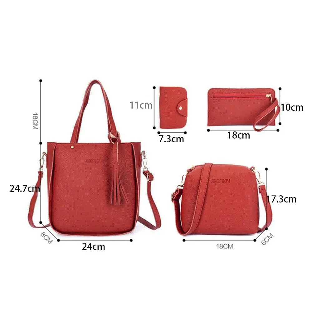 4Pcs/set PU Leather Crossbody Bags High Capacity Women Bag Set Pattern Portable Shoulder Bags Purse Simple Ladies Handbag