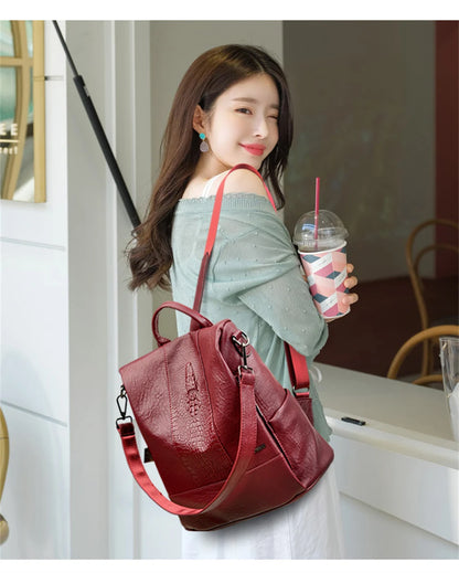 Women's Crocodile Pattern Backpack Leather School Bookbags for Girls Bagpack Large Capacity Designer Travel Rucksack Mochilas