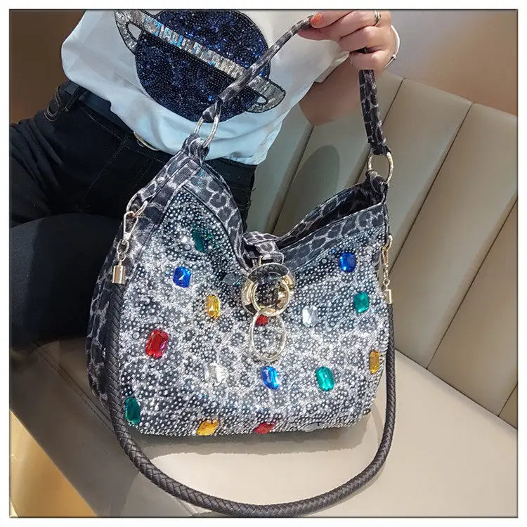 Luxury Genuine Leather Portable Women's Bag Leisure Large Capacity Diamond Tote Bag Shoulder Crossbody Bucket Bags Fashion 2026