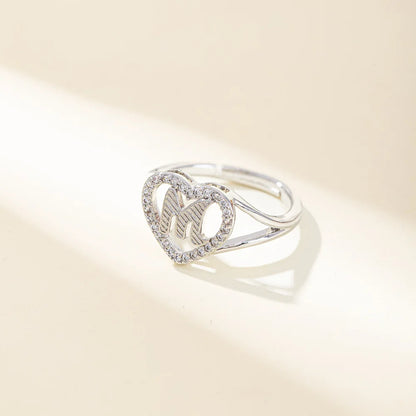 White Zircon 26 Letters A-Z Love Heart Open Adjustable Rings For Women Gold Silver Color Wedding Band Jewelry Mother's Day Gifts