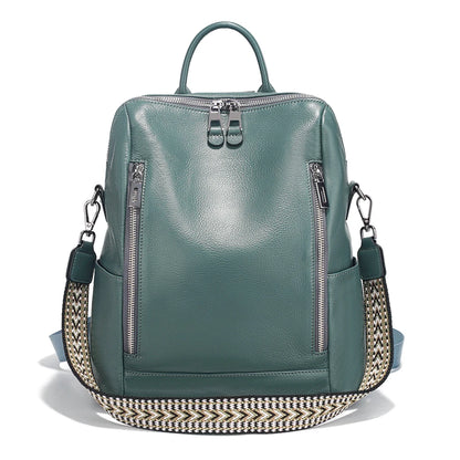 Zency Fashion Genuine Leather Backpack Knapsack Multi-pocket Day Pack Travel Convertible Shoulder Bag for Fall Winter Commuter