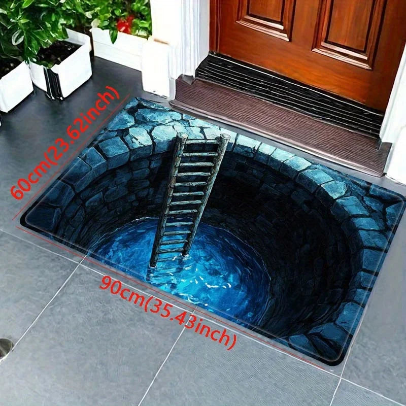 Mysterious Blue Ladder Rug for Modern Homes | Abstract Art Floor Decor | Unique Living Room Area Rugs Skid resistant carpet