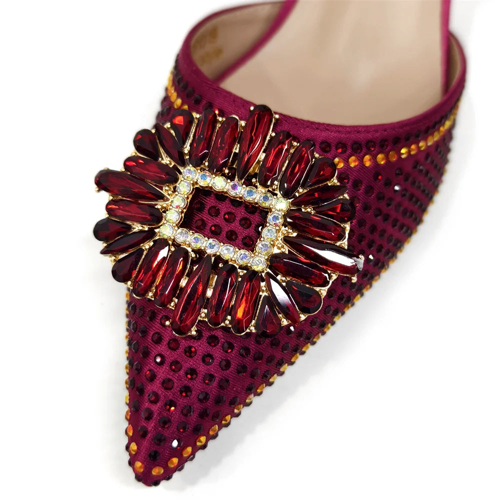 2025 Nigerian Women's Party Shoes and Bags Medium Heel Pointed Toe Elegant Party Footwear With Matching Color Handbag for Women