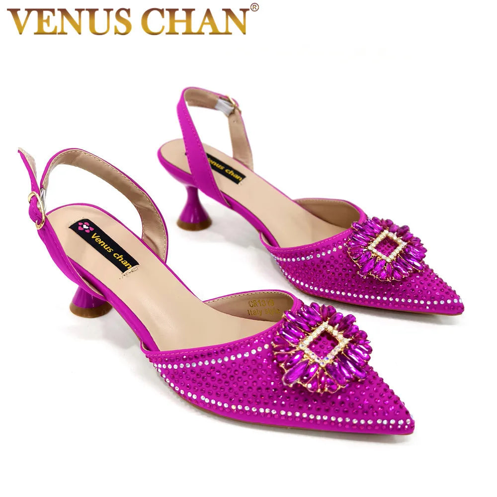 Latest Elegant Wedding Italian Diamond Design Shoes Women's African Party Shoes Crystal Shoes High School High Heels