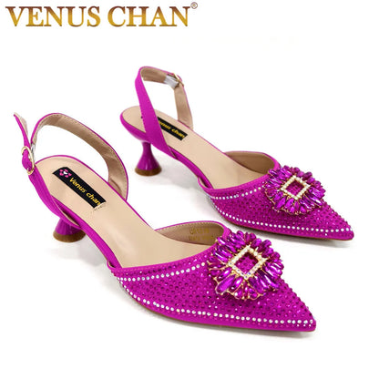 Latest Elegant Wedding Italian Diamond Design Shoes Women's African Party Shoes Crystal Shoes High School High Heels