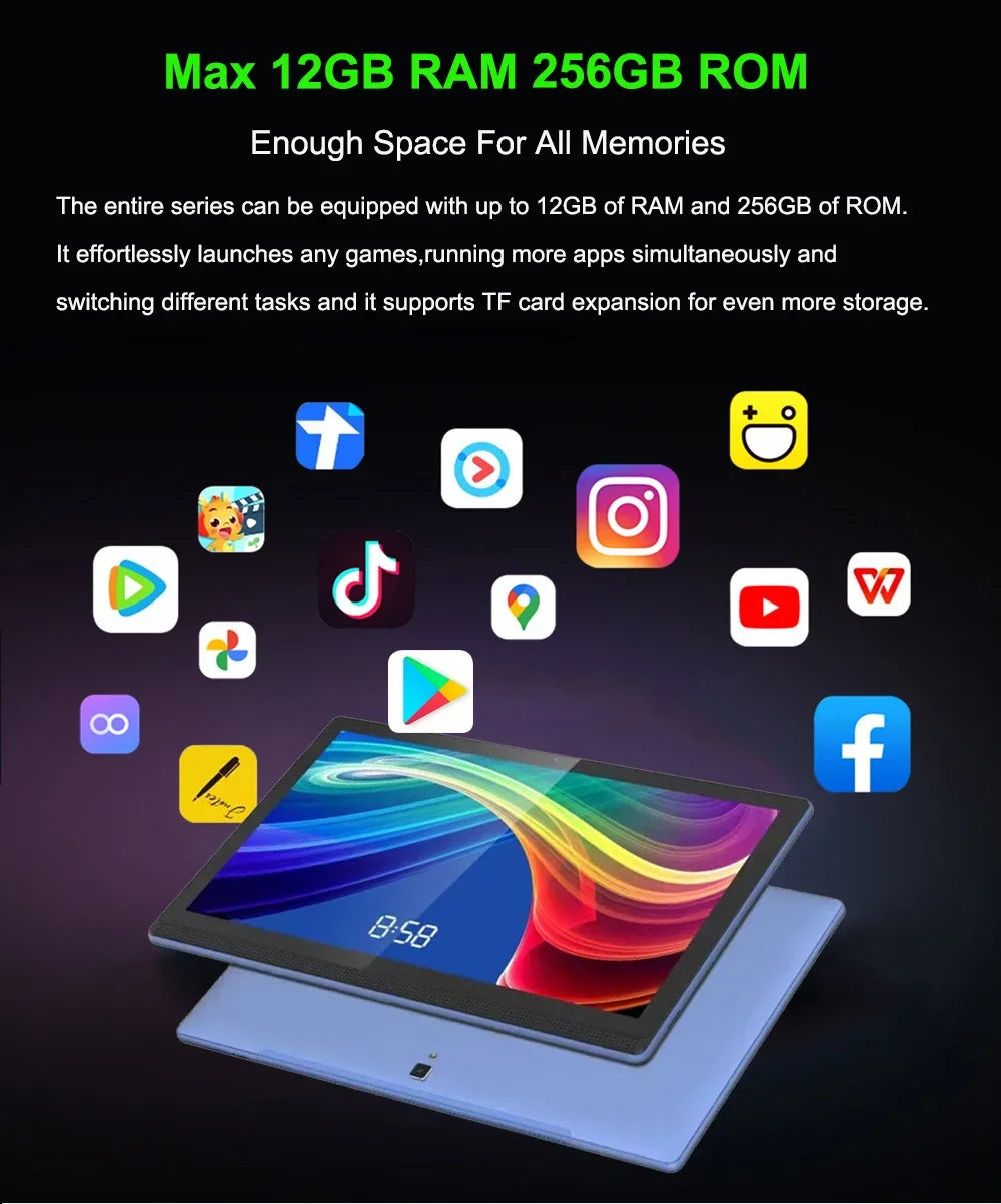 Global Version 14 Inch 1920x1080 IPS Big Screen Tablet PC Camera 12GB +256GB Android 14 планшет 2 IN 1 Tablets Android Laptop
