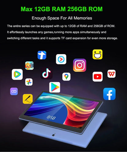 Global Version 14 Inch 1920x1080 IPS Big Screen Tablet PC Camera 12GB +256GB Android 14 планшет 2 IN 1 Tablets Android Laptop