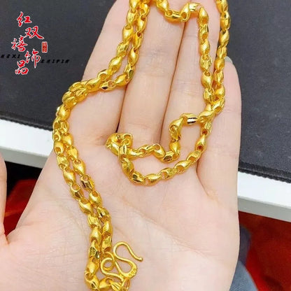 9999 24K real gold couple fashion wheat ear gold necklace, real gold men's and women's gold jewelry gold necklace