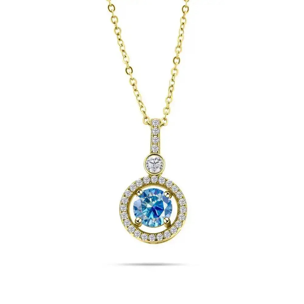 925 Sterling Silver Double Circle Halo Two Stone Drop Pendant Necklace Round Cut D VVS1 Multi Color Moissanite Fine Jewelry