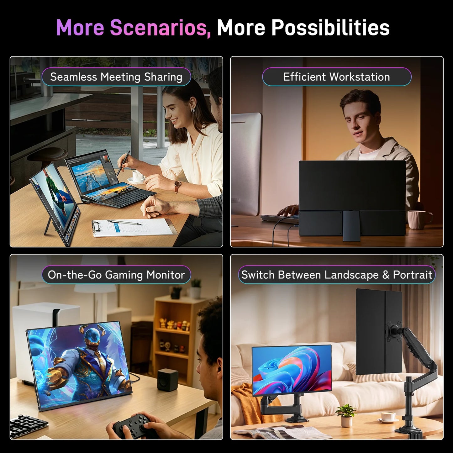16 Inch 2K 120Hz OLED Monitor 2048×1280 100% Color Gamut VESA Mount External Screen for Laptop PS5 Switch Game Design Office