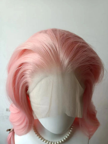 13x4 Lace Front Wig Pink Lolita Long Wavy Hair Wig for Women High Temperature Fibers Synthetic Lace Wigs Wear and Go Cosplay