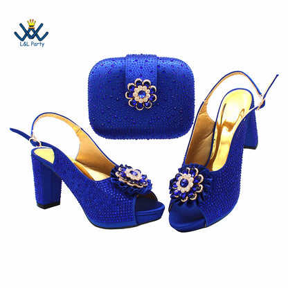 New Design Peep Toe African Spring Autumn Lady Shoes and Bag Set in Gold Color Women Sandal in Wedding