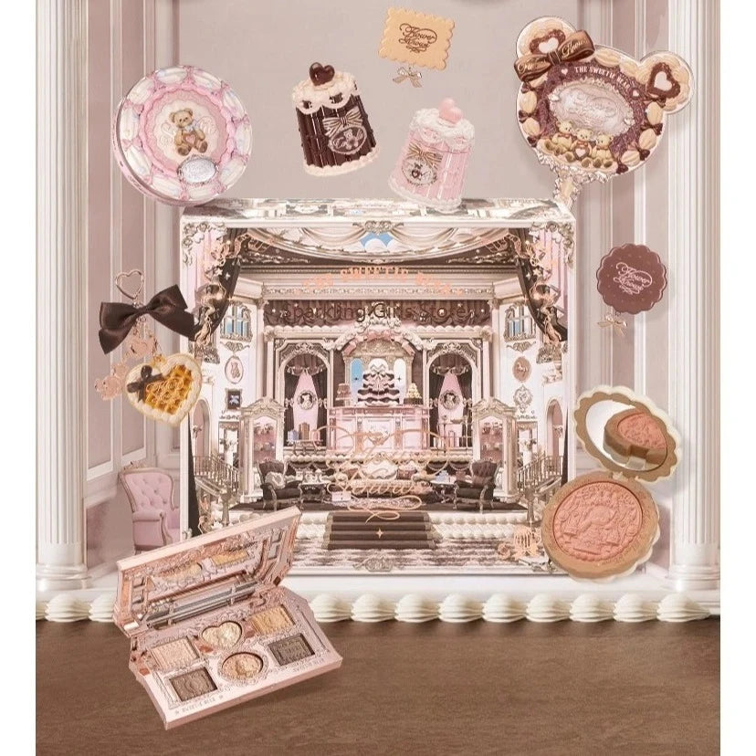 Flower Knows The Sweetie Bear 12 Parts Makeup Gift  Lip Glaze Blush Eye Shadow Concealer set Box