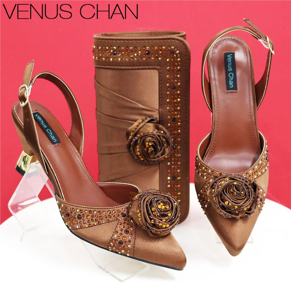 Doershow Beautiful High Quality African Style Ladies Shoes And Bags Set Latest Silver Italian Shoes And Bag Set For Party