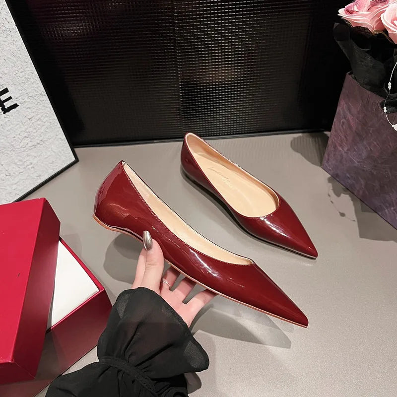 Ladies' inner height increase 3CM flat sole single shoe patent leather solid color versatile casual shallow mouth single shoe