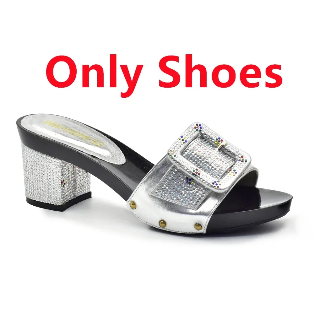 Latest African Shoes and Matching Bags Italian Nigerian Women Wedding Shoes and Bag Set with Rhinestone Luxury Designer Pumps