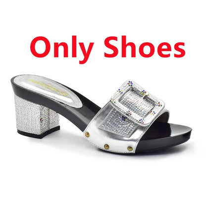 Latest African Shoes and Matching Bags Italian Nigerian Women Wedding Shoes and Bag Set with Rhinestone Luxury Designer Pumps