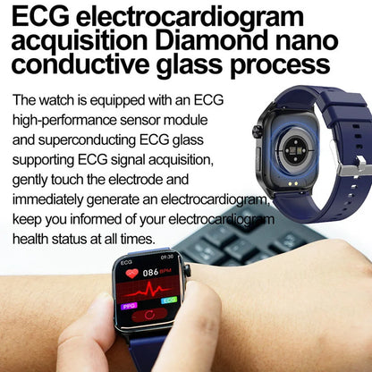 ET580 Smart Watch Men 2.04inch AMOLED Large Screen Bluetooth Call ECG Blood Pressure Oxygen Health Monitor SOS Smartwatch