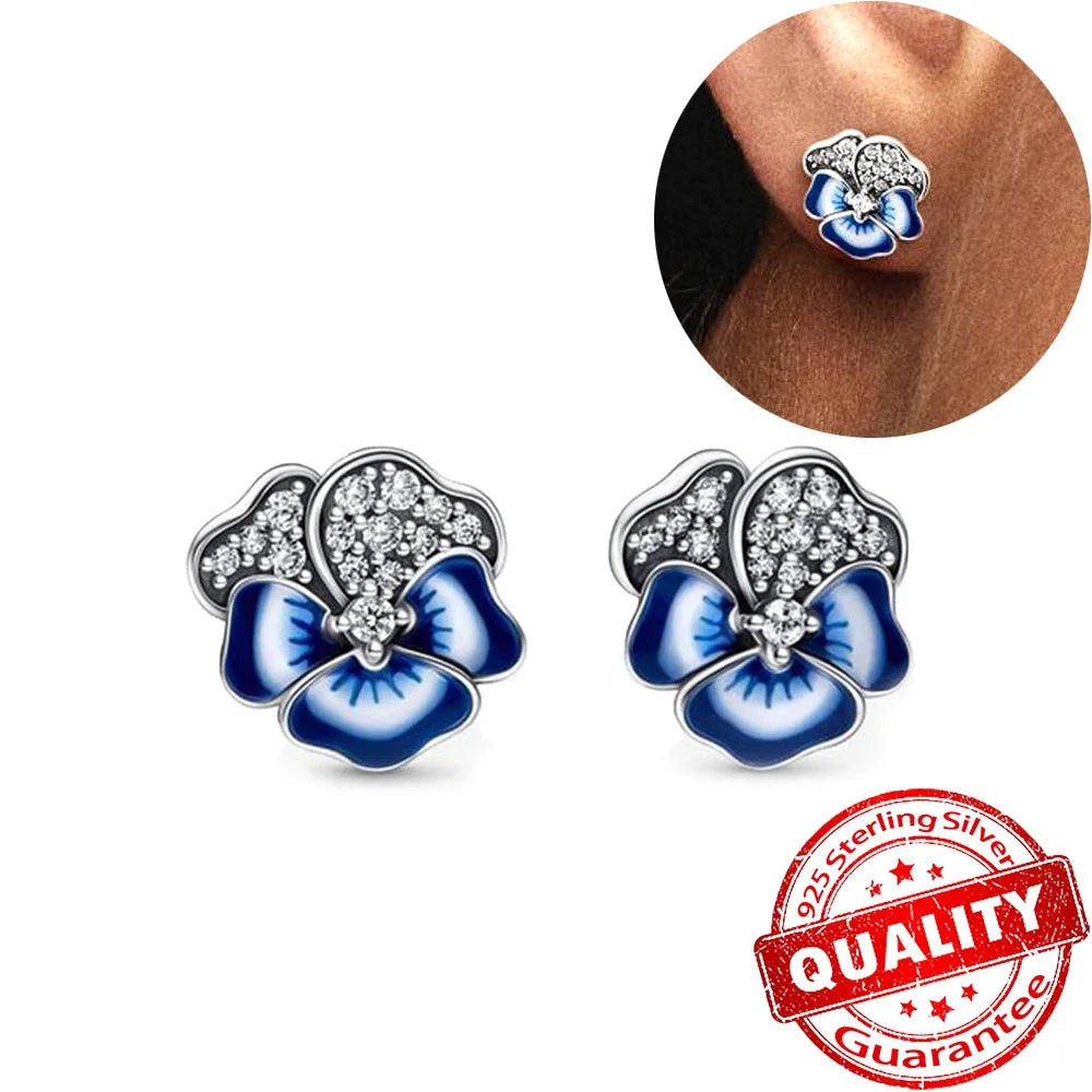 Original 925 Sterling Silver Luxury Bow Flower Shaped Clover Rose Pendant Earrings Elegant Mature Women Delicate Jewelry Gift