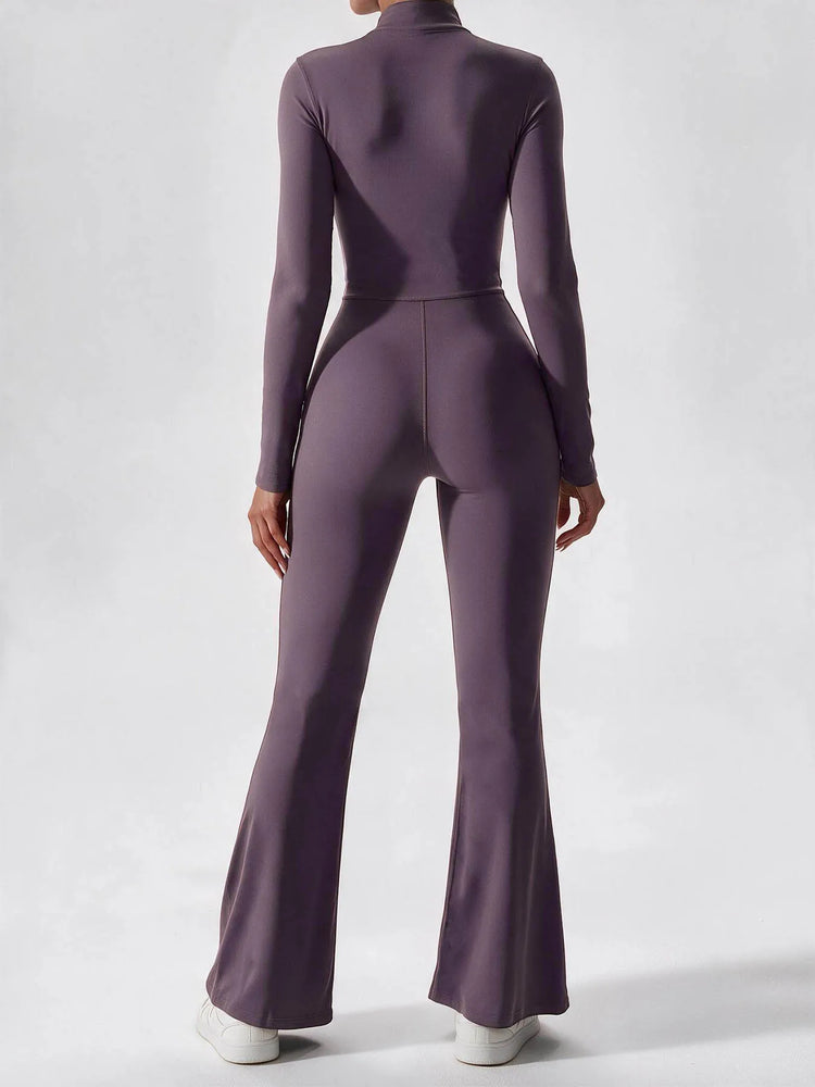 Elegant Zip-up Long Sleeve Sports Overalls for Women Autumn Winter Fleece Jumpsuits Ladies Yoga Fitness One Piece Tracksuit