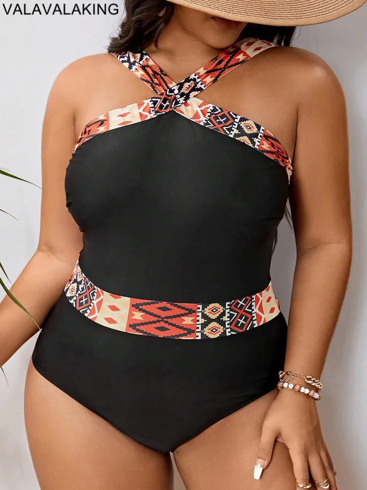 Valavalaking 2026 Sexy Patchwork Plus Size Swimwear Women Push UP Large Big One Piece Swimsuit Curvy Beach Chubby Bathing Suit