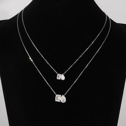 925 Sterling Silver Two Stone Toi Et Moi Necklace 2/5cttw Radiant Emerald Pear Cut Moissanite Pendant Necklace Fine Jewelry Gift