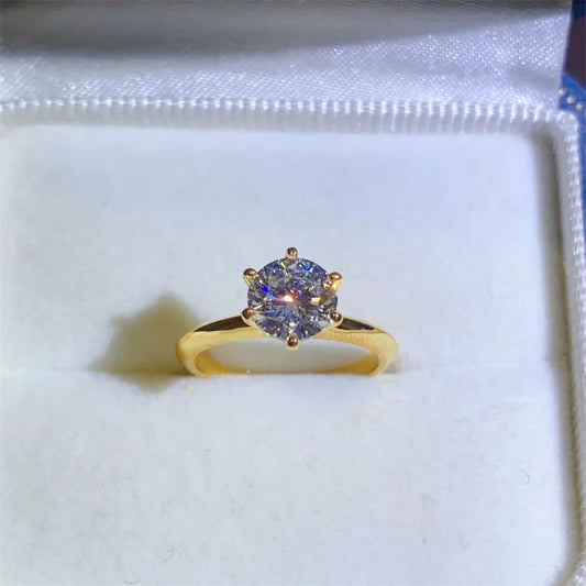 100% Real 24k Gold Ring Moissanite 1ct With Certificate Luxury Wedding Jewelry For Women Summer Engagement Gift