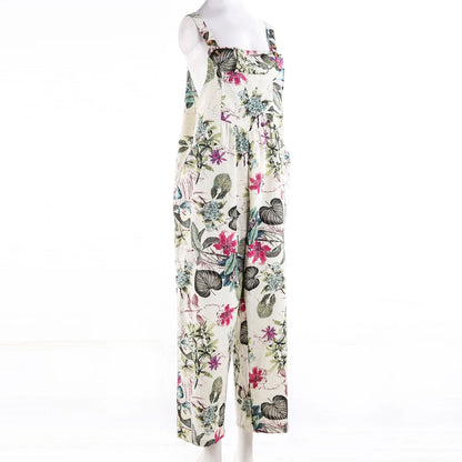 Women Plus Sizes Jumpsuit Leaf Floral Print Square Neck Sleeveless Fashion Casual Overalls with Pockets