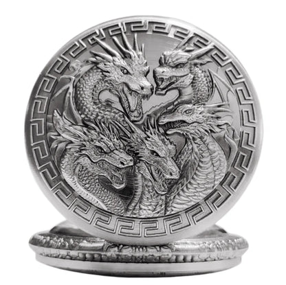 Vintage Steampunk Handsome Dragon Group Carved Quartz Pocket Watch Necklace Pendant Clock Chain Men's and Women's Gifts