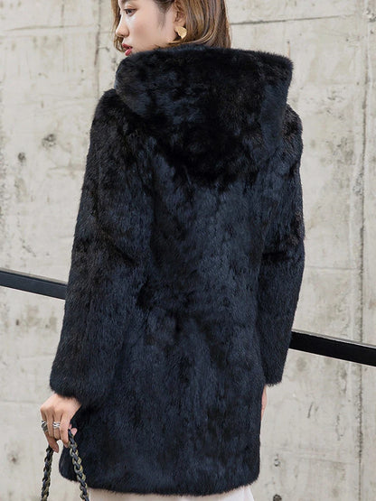2025 New Luxury Big Hood Real Rabbit Fur Coat For Women Factory Wholesale Full Pelt Nature Ladies Rabbit Fur Overcoat NZ101
