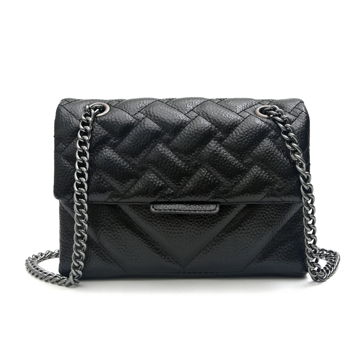 Women Fashion Metallic PU Vegan Leather Handbag Luxury Quilted Flap Messenger Shoulder Bag Long Chain Purse Daily Casual Travel