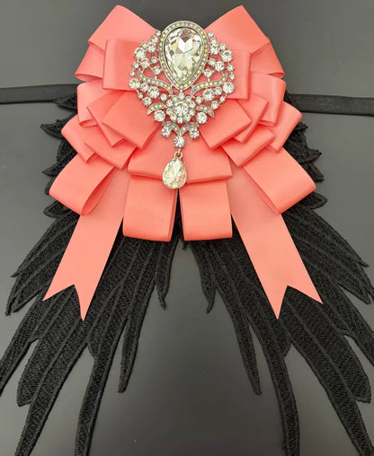Luxury Rhinestone Mesh Wing Bow Brooch  Elegant Banquets Dress and Wedding Shirts Lapel Flower Bow Tie  Unisex Gift Accessory