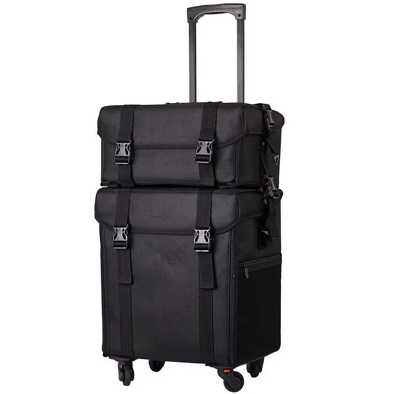 KLQDZMS Professional Cosmetic Case Female Oxford Cloth Beauty Manicure Toolkit Large Capacity Trolley With Wheel Luggage Bag