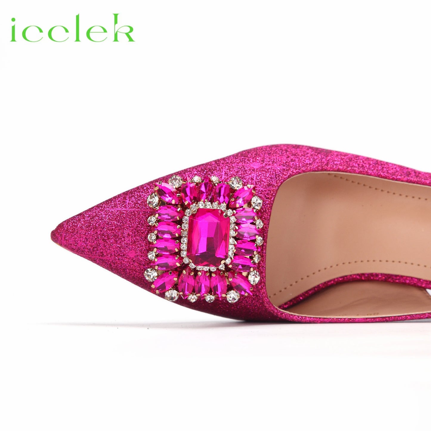 Women High Heels Sandals Shinning Material with Rhinestone Italian Design T.Blue Color Pointed Toe Shoes and Bags Set
