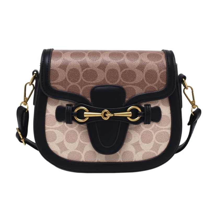 Women Retro Print Saddle Crossbody Bag Luxury Horse Bit Buckle Small Shoulder Bag Fashion PU Leather Ladies Daily Handbag