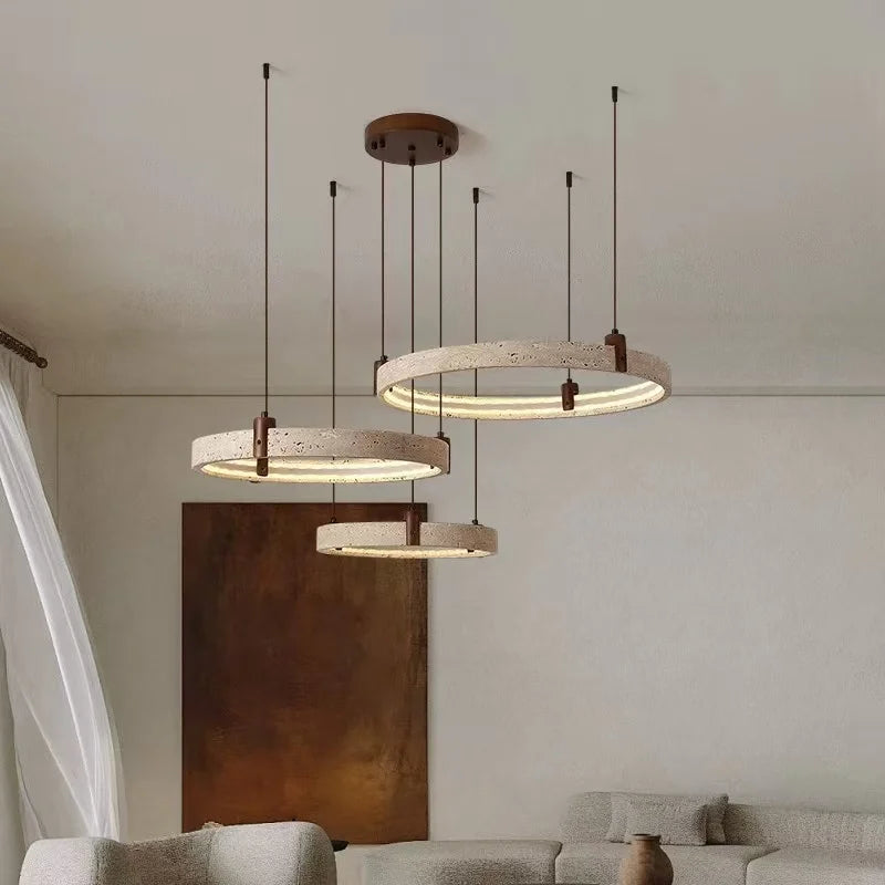 Artistic High-End Natural White Stone Dimming Function Wood Decoration Dining Room Living Room Exhibition Hall LED Modern