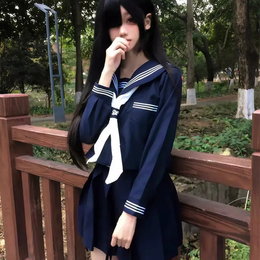 Student JK Uniform Women's High School Korean Chinese School Uniforms Navy Sailor Outfit Short Sleeve Suit Japan Seifuku Girl